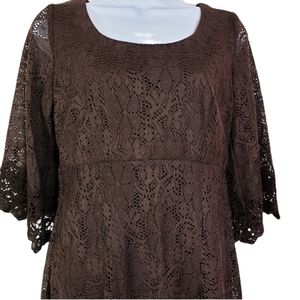 NWT Chris McLaughlin Women's Brown Lace Dress 4 Lined Empire Waist Beautiful
